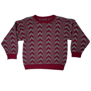 Red and Gray Graphic Oversized Pull Over Sweater Size Medium